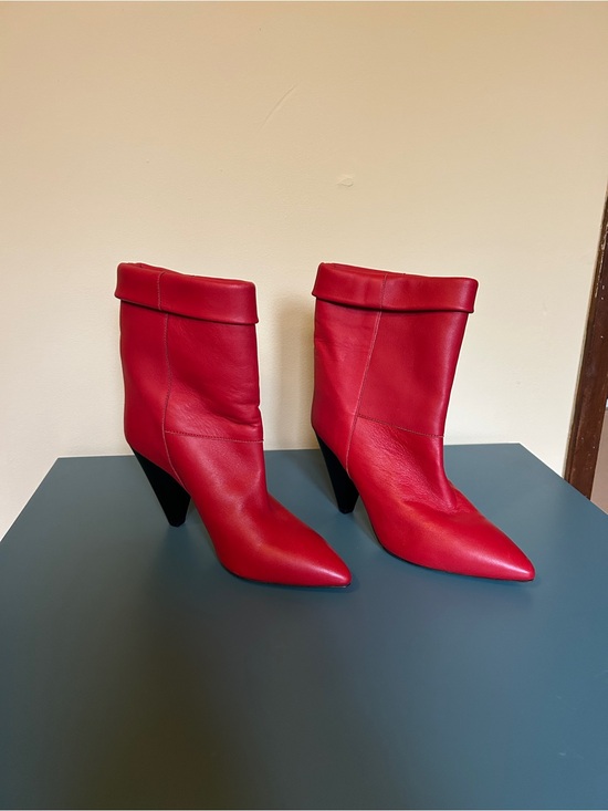 Isabel Marant Shoes - Isabel Marant Red Leather Fold over cuff Bootie Cone Heel Pointed Toe Size 36